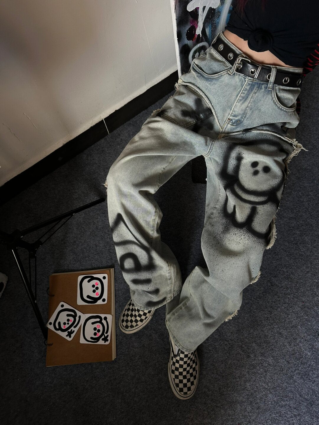 Jeans holgados retro Y2g Graffiti para mujer