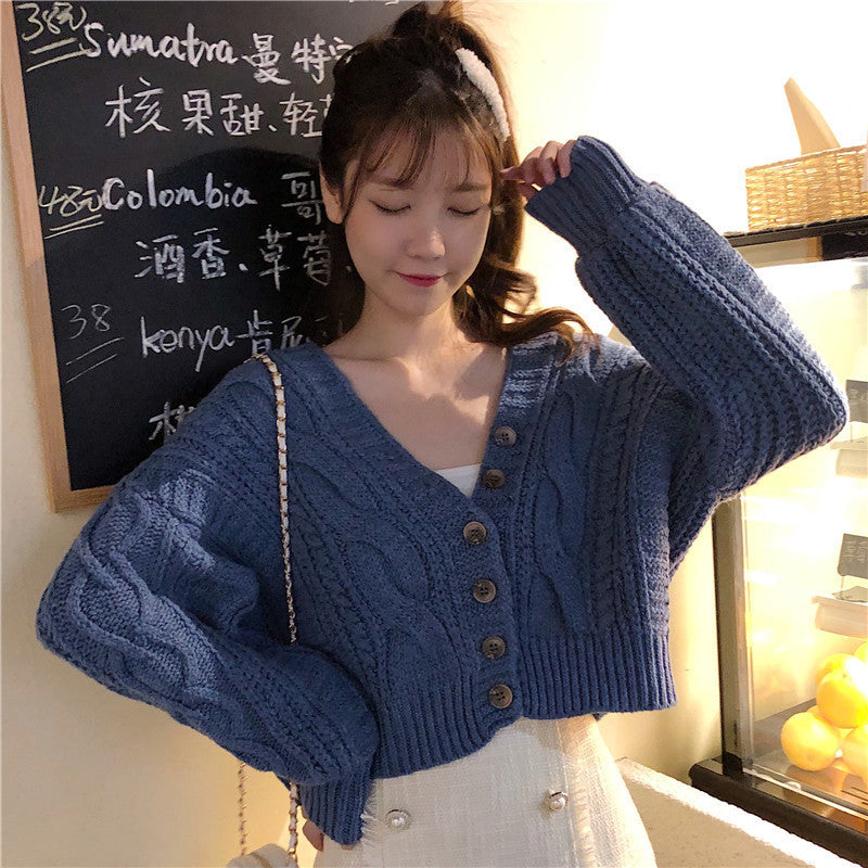 Women's Short Twist Lantern Sleeve Sweater Coat