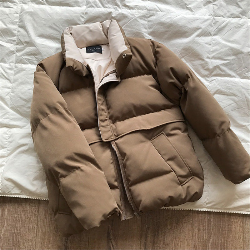 Parka acolchada de moda suelta con cuello alto para mujer