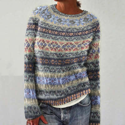 Printed Round Neck Sweater Thick Needle Fabric