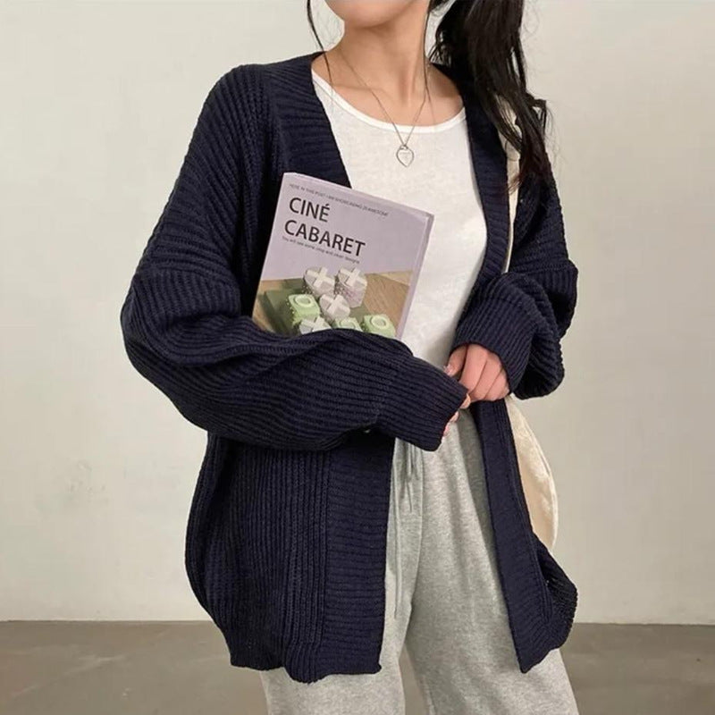 Loose Mid-length Sweater Coat Women's Knitted Cardigan