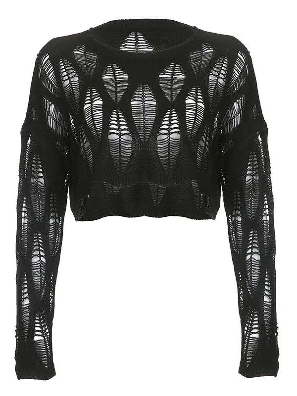 Women's Hot Girl See-through Ripped Pullover Sweater