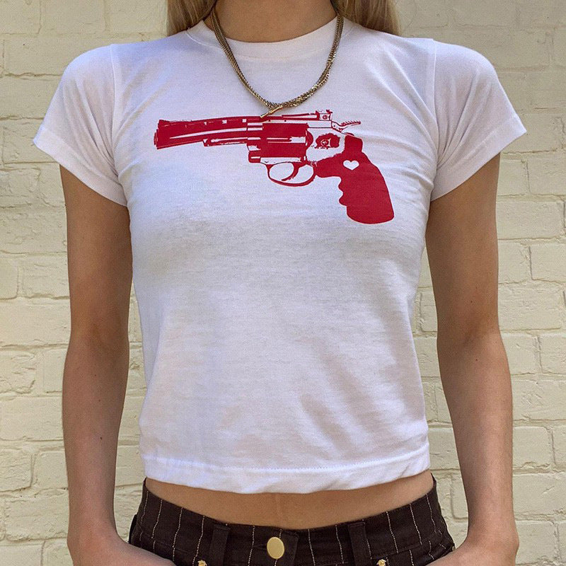 Crop top con estampado de pistola para mujer