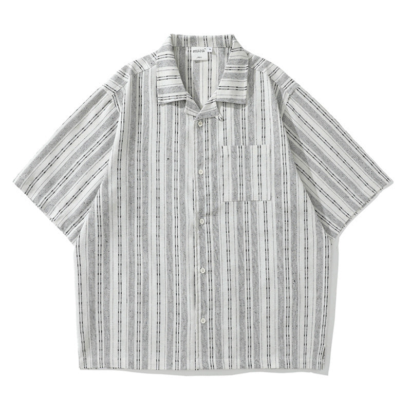 Japanese-style Retro Linen Striped Overalls Short Sleeve