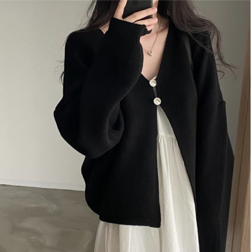 Women's Two-button V-neck Cape Sweater Coat