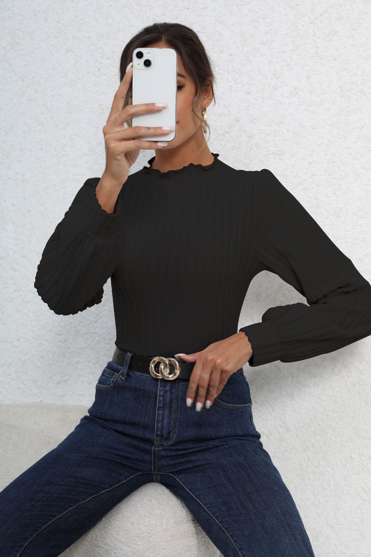 Women's French-style Long-sleeved Knitted Jumpsuit Top