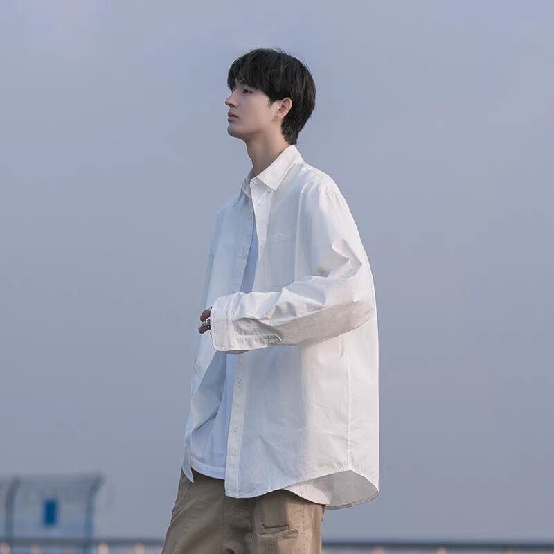 White Long-sleeved Shirt For Boys Japanese Style Design Sense Loose Casual Jacket