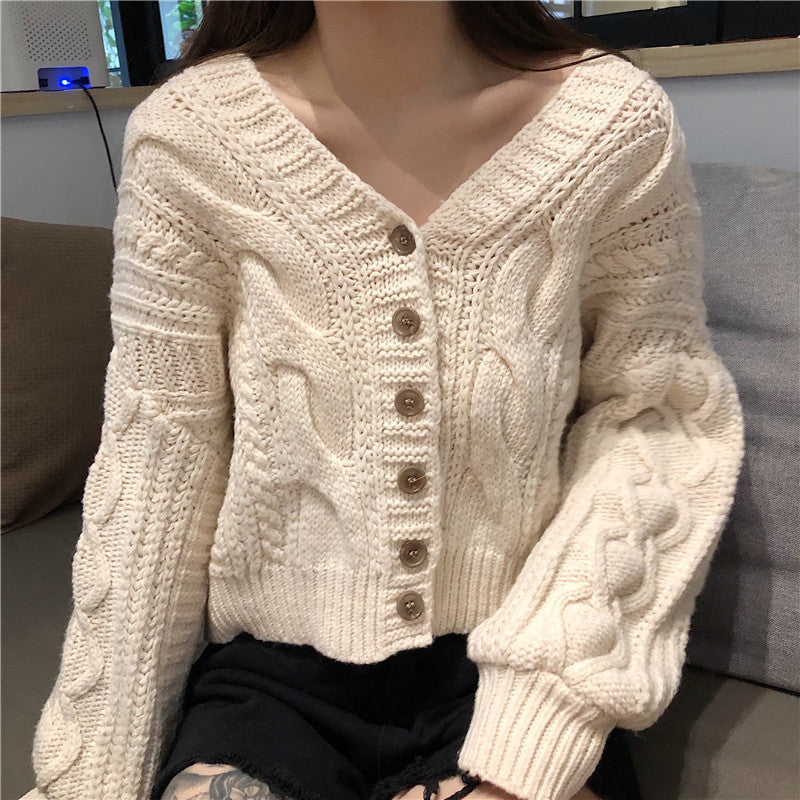 Women's Short Twist Lantern Sleeve Sweater Coat