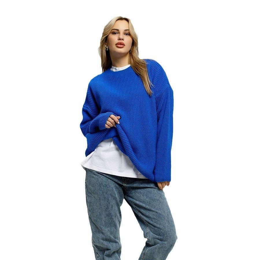 Women's Sweater Round Neck Pullover Loose-fitting Long Sleeves