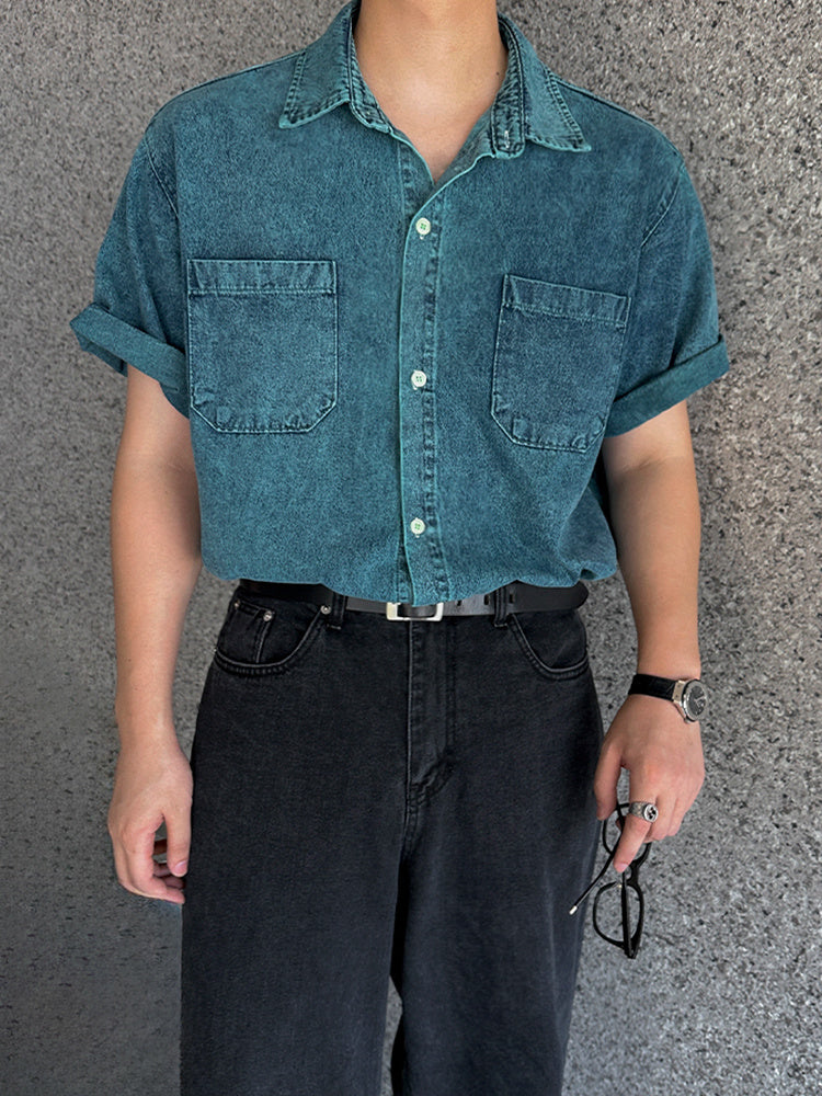 Retro Denim Short-sleeved Shirt For Men