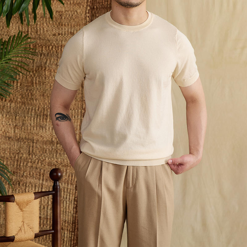 Men's Summer Breathable Tencel Cotton Round Neck Short Sleeve T-shirt