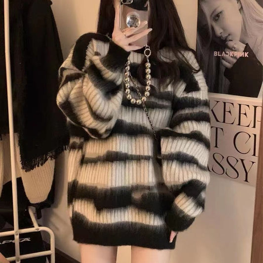 Women's Socialite Style Contrast Color Striped Sweater