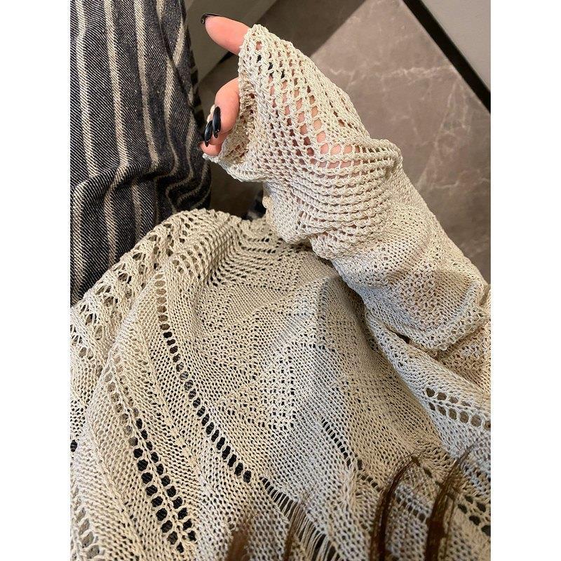 Idle Style Knitted Cardigan Thin Long Sleeve Round Neck Camisole Outer Wear