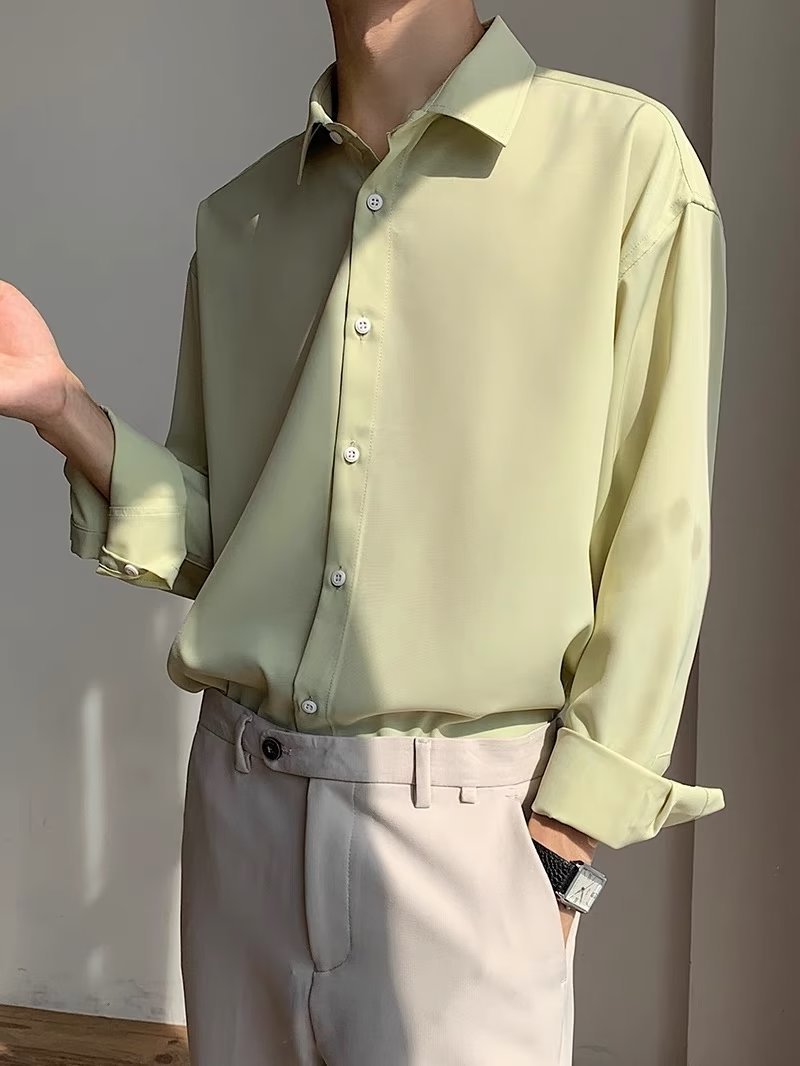 High-grade Mint Green Shirt Men's Long-sleeved Design Sense Niche Light Luxury Silk Smooth Drape