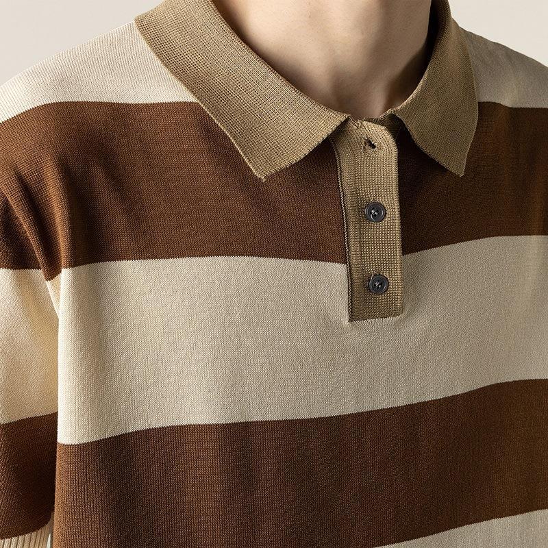 Polo de punto manga corta informal a rayas para hombre