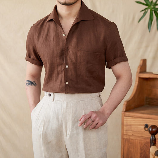 Linen Summer Casual Half Sleeve Shirt Slightly Loose