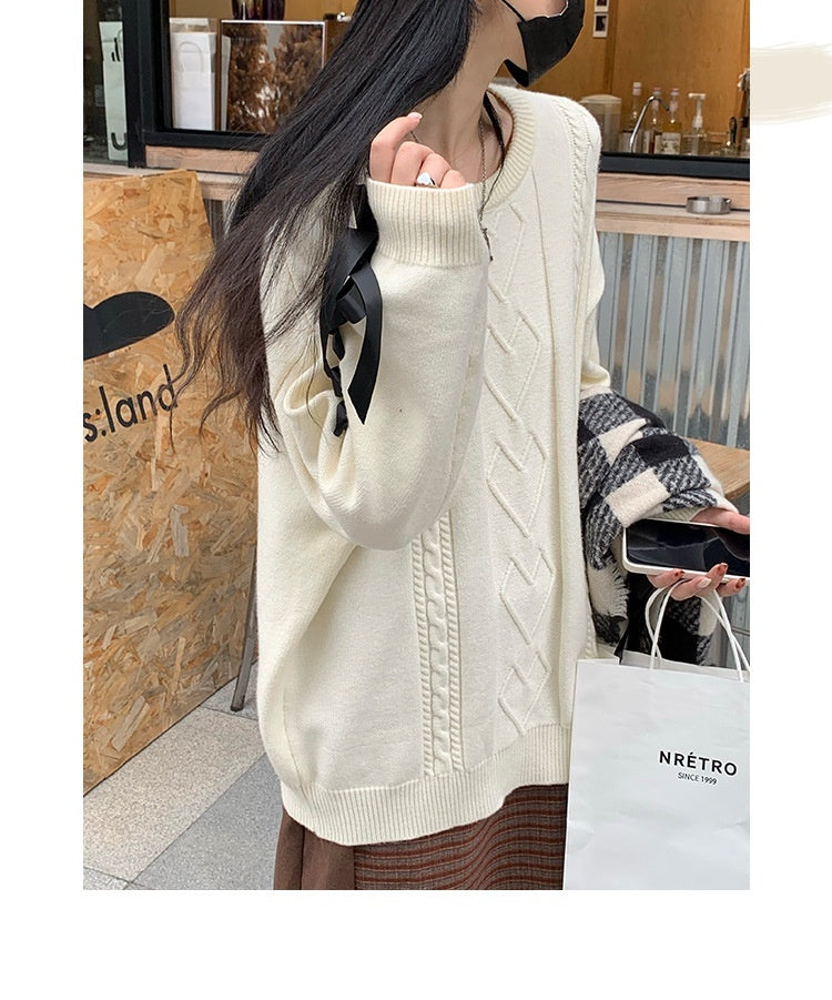 New Autumn And Winter Cream Bandage Sweater Women's Loose