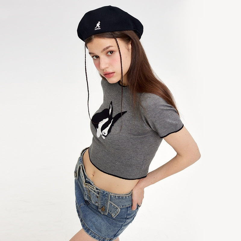 Rabbit Hot Girl Short Slimming Knitted T-shirt