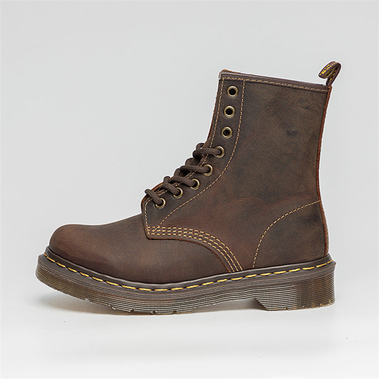 Botas de cuero Crazy Horse de costura vintage unisex