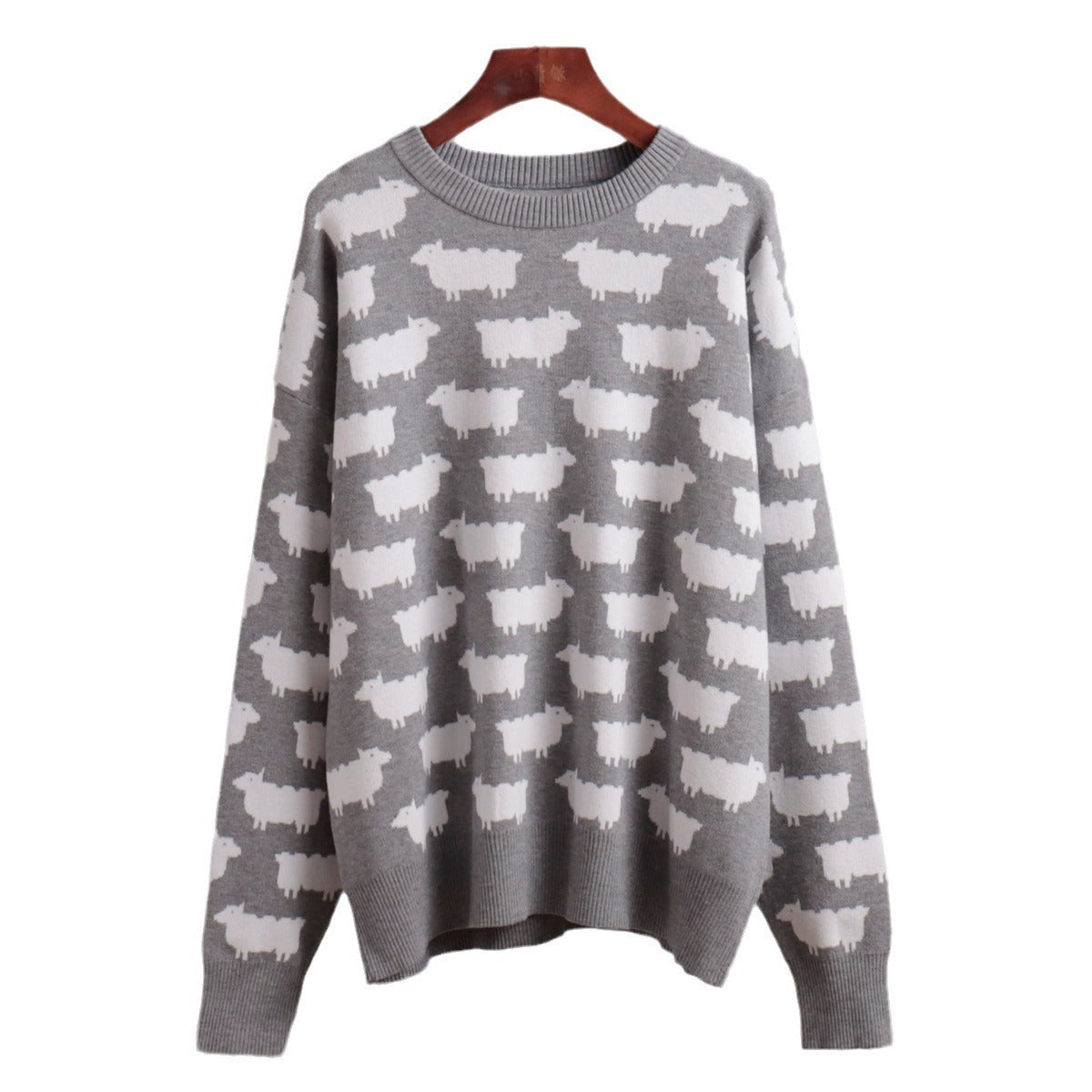 Women's Round Neck Alpaca Printed Sweater Loose