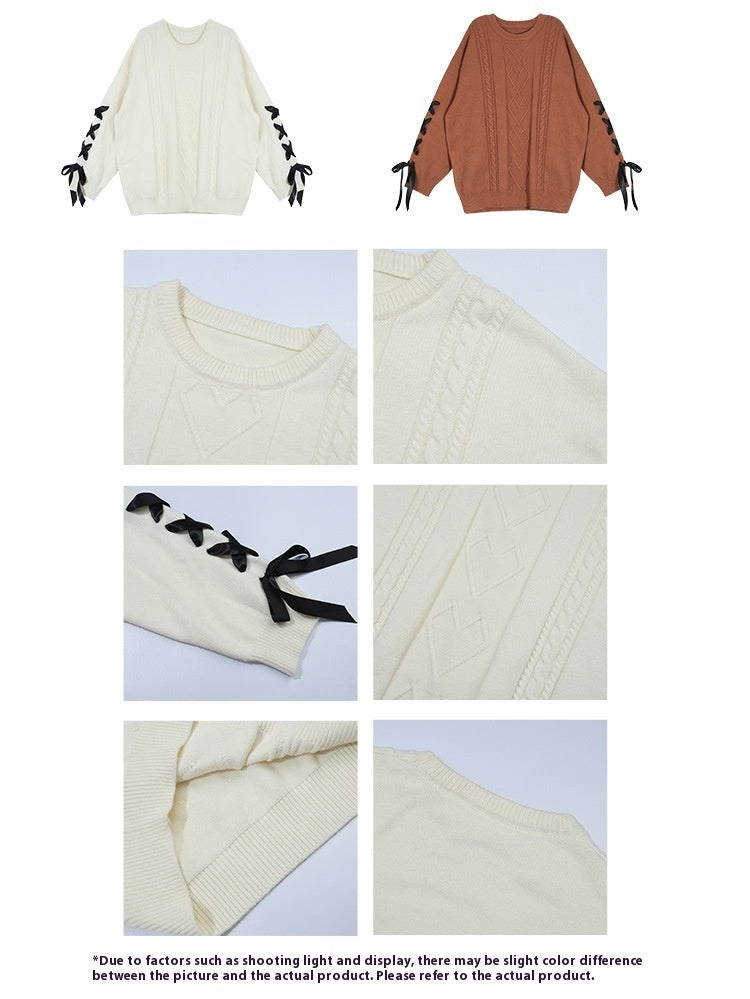 New Autumn And Winter Cream Bandage Sweater Women's Loose