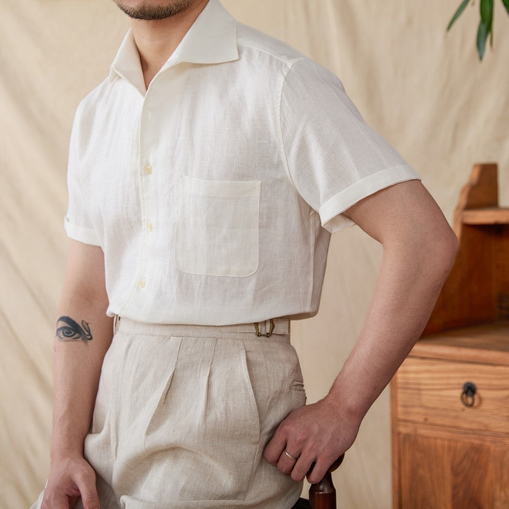 Linen Summer Casual Half Sleeve Shirt Slightly Loose