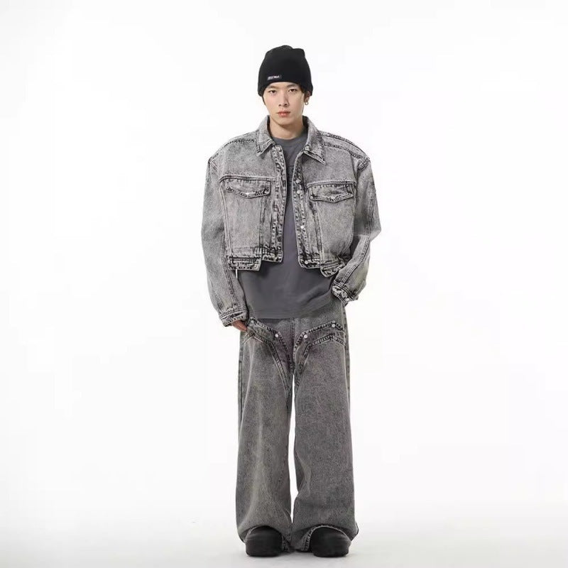 Gray Denim Suit Men's Coat And Jeans