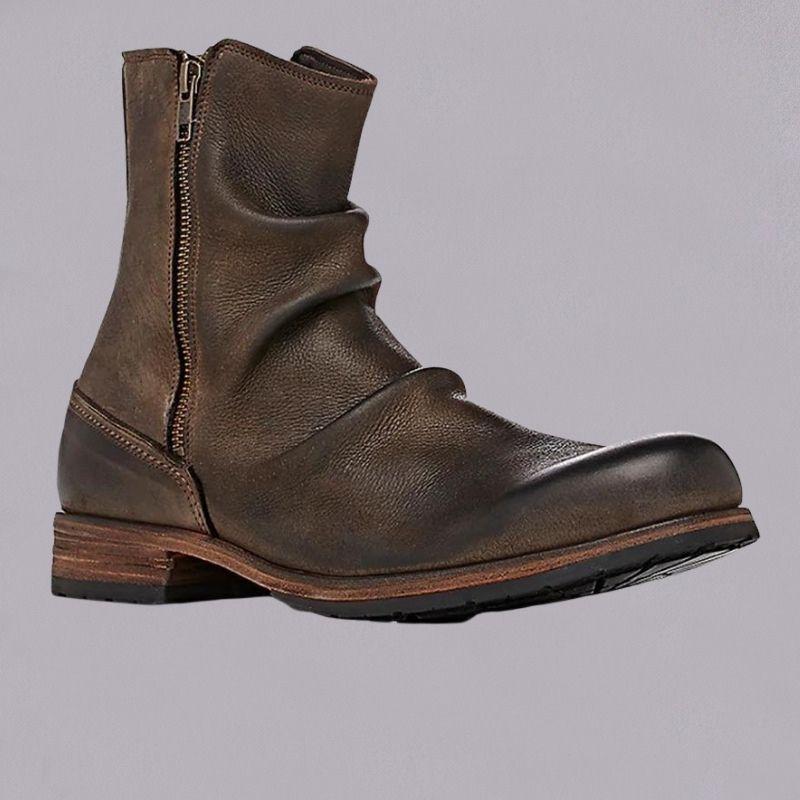 Botas cortas retro con punta redonda y cremallera para hombre