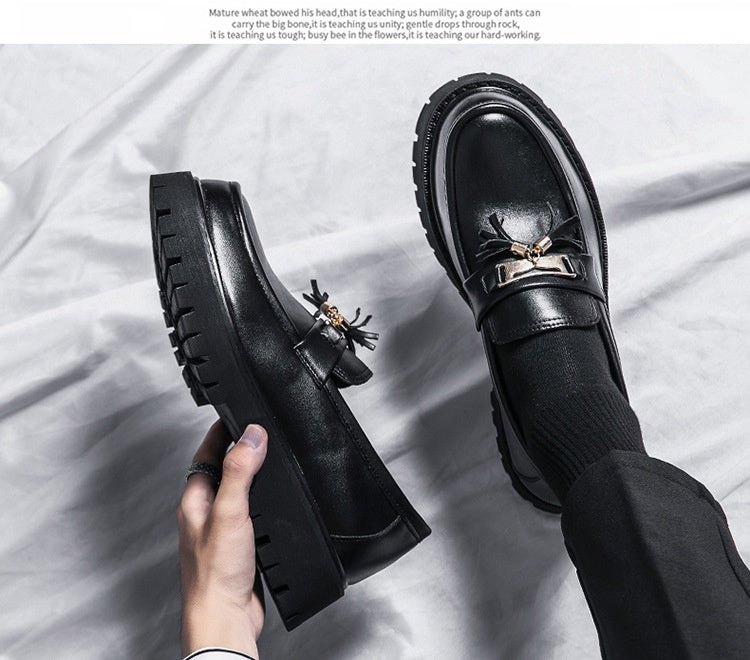 Zapatos de cuero negro estilo británico para hombre