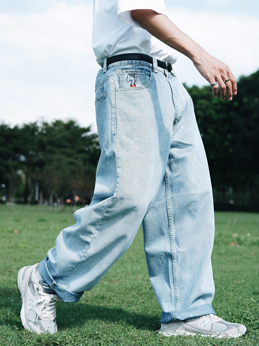 Jeans bordados con bolsillo de elefante Hip Hop para hombre