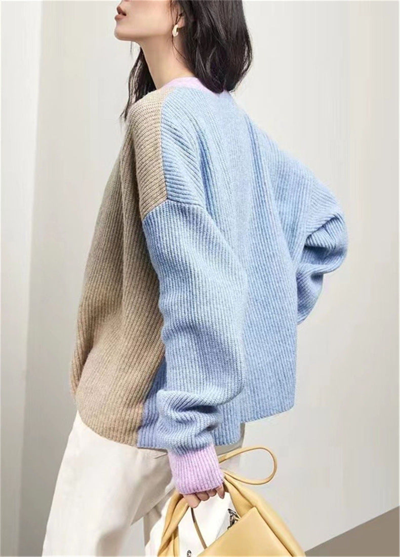 Spring And Autumn V-neck Loose Knitted Cardigan Women's Coat Sweater