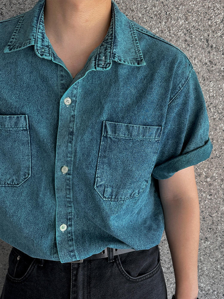 Retro Denim Short-sleeved Shirt For Men