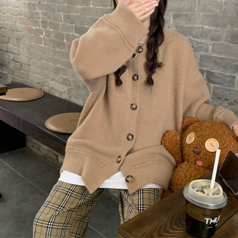 Japanese Lazy Style V-neck Long Sleeve Sweater Coat