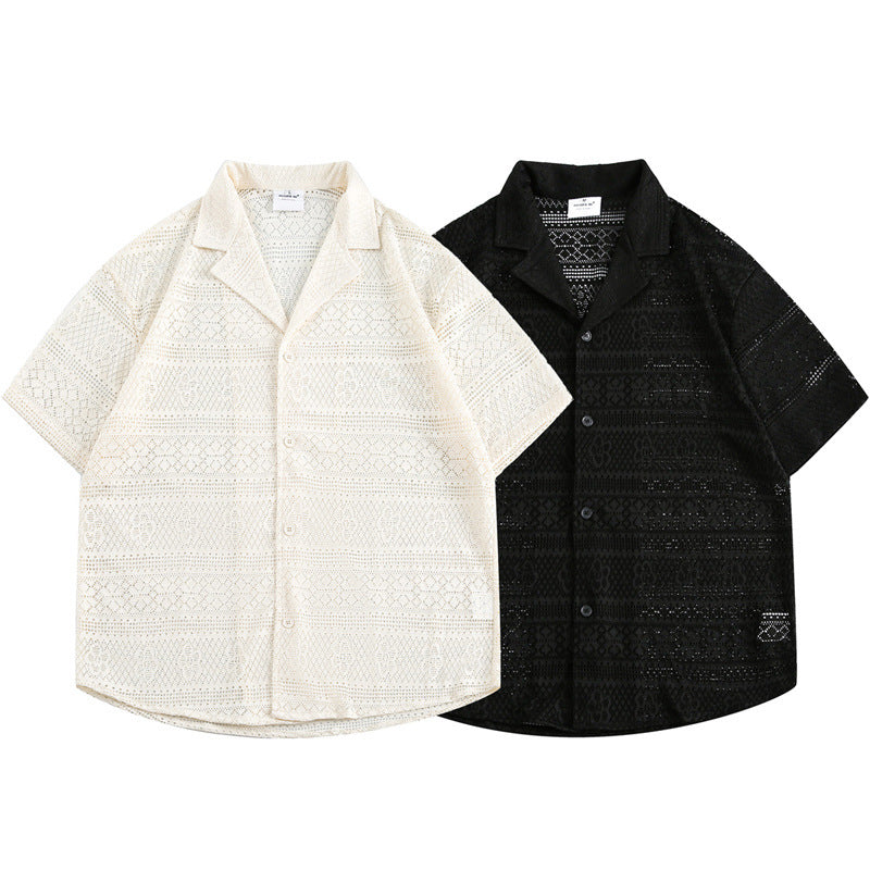 New Chinese Style Hollow Pattern Cuban Collar Short Sleeve