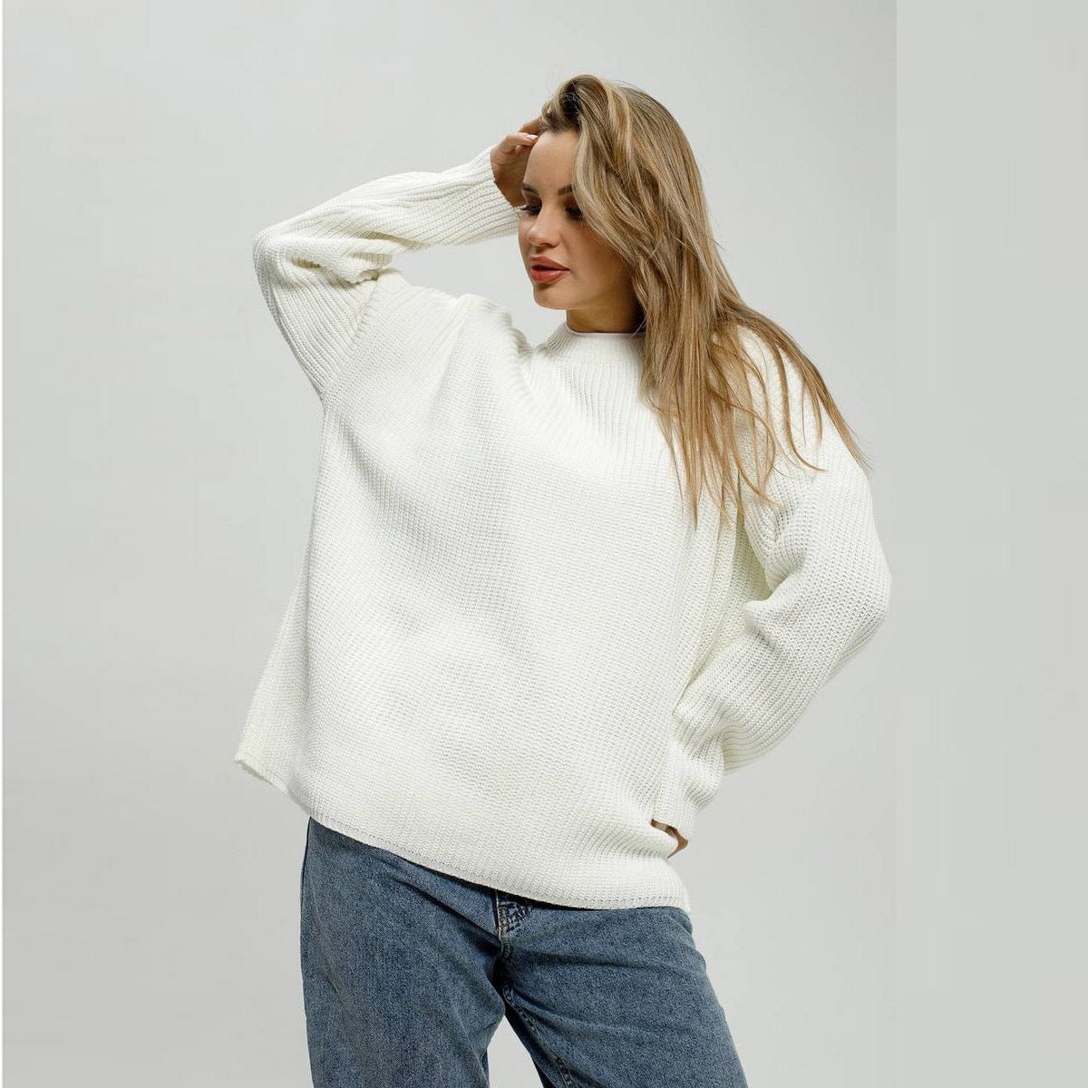 Women's Sweater Round Neck Pullover Loose-fitting Long Sleeves