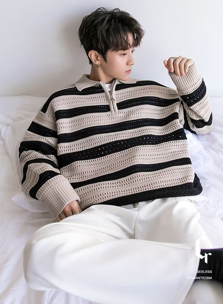 American-style Lazy Striped Design Blouse Loose Men's Vintage Sweater Youth Versatile Knit Casual Coat