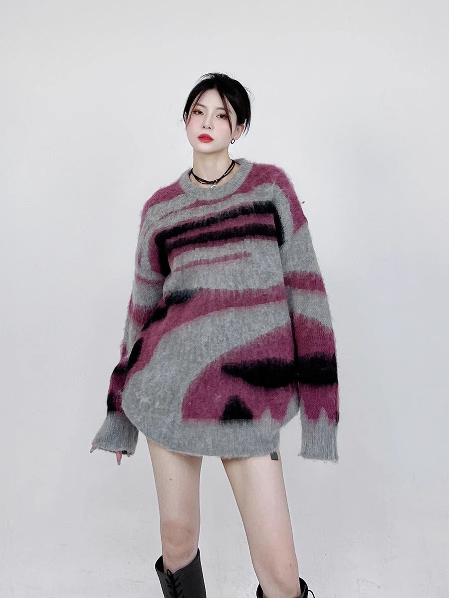 Women's Retro Contrast Color Loose Sweater