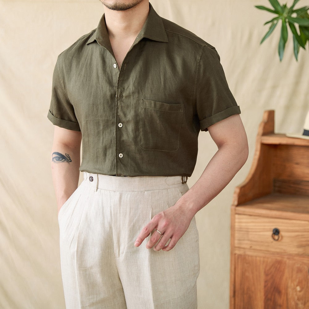 Linen Summer Casual Half Sleeve Shirt Slightly Loose