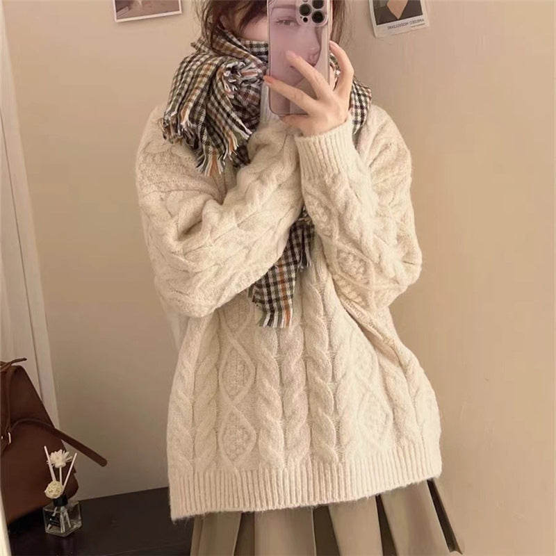 Retro Twist Sweater Women's Soft Glutinous Loose Round Neck