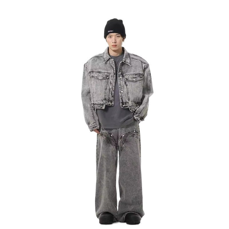 Gray Denim Suit Men's Coat And Jeans