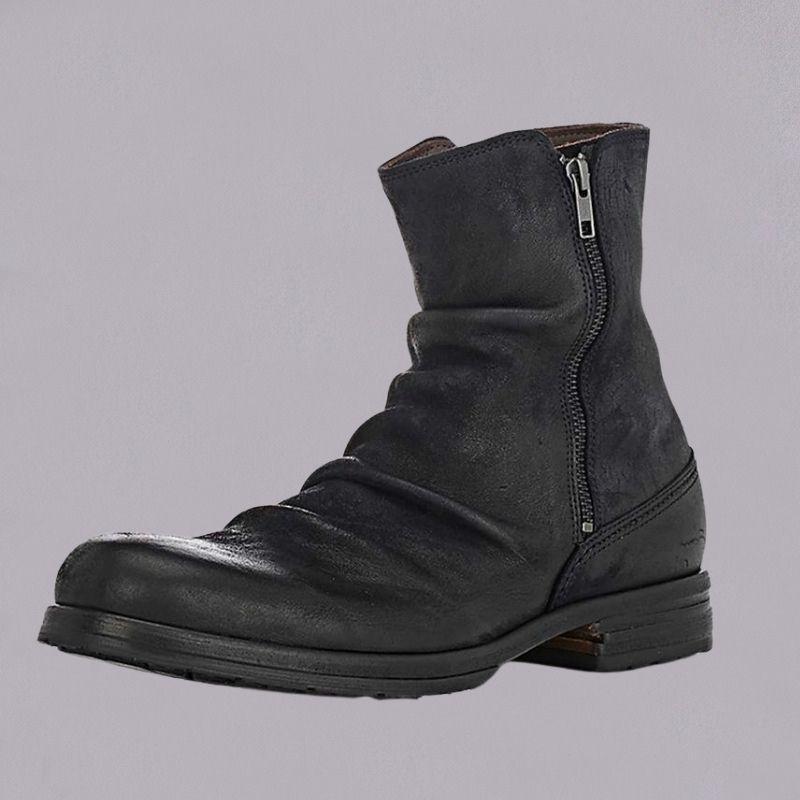 Botas cortas retro con punta redonda y cremallera para hombre