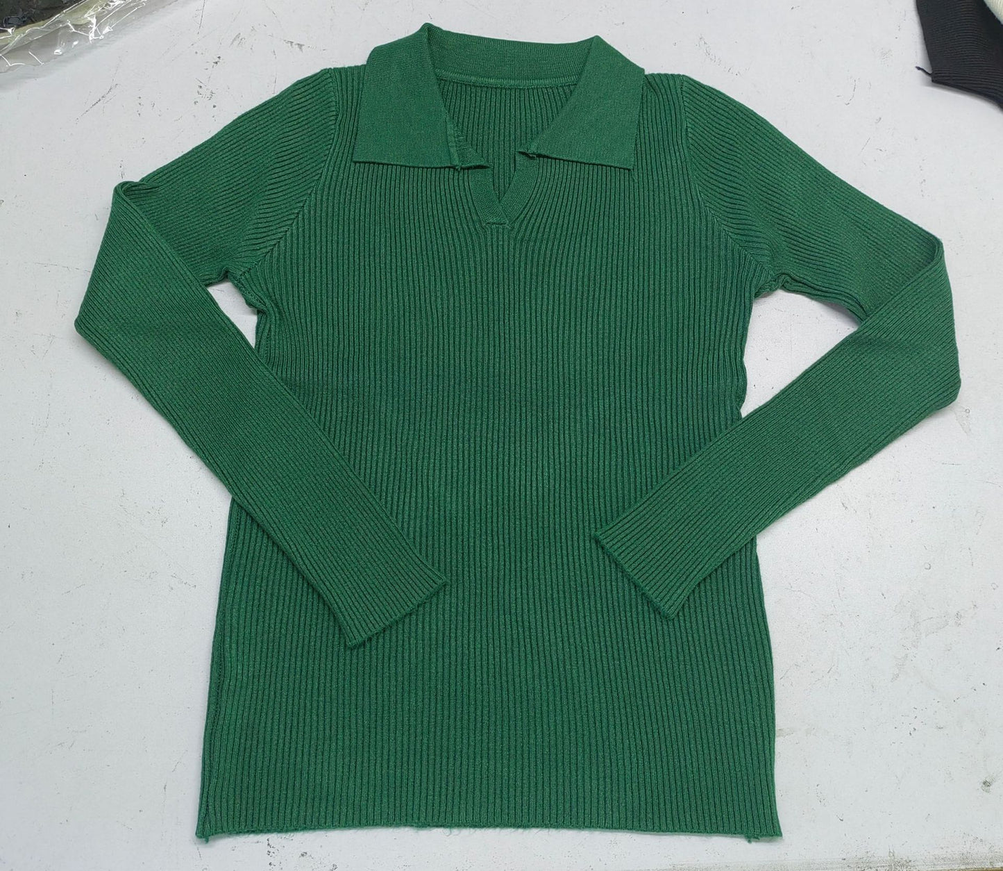 V-neck Long-sleeved Sweater Women's Lapel Polo Collar Sweater