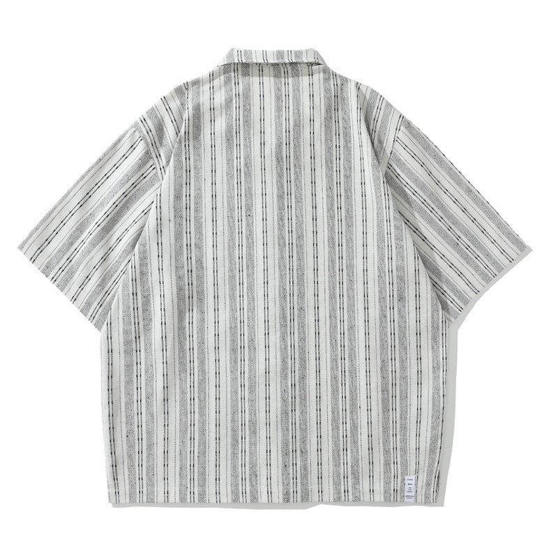 Japanese-style Retro Linen Striped Overalls Short Sleeve