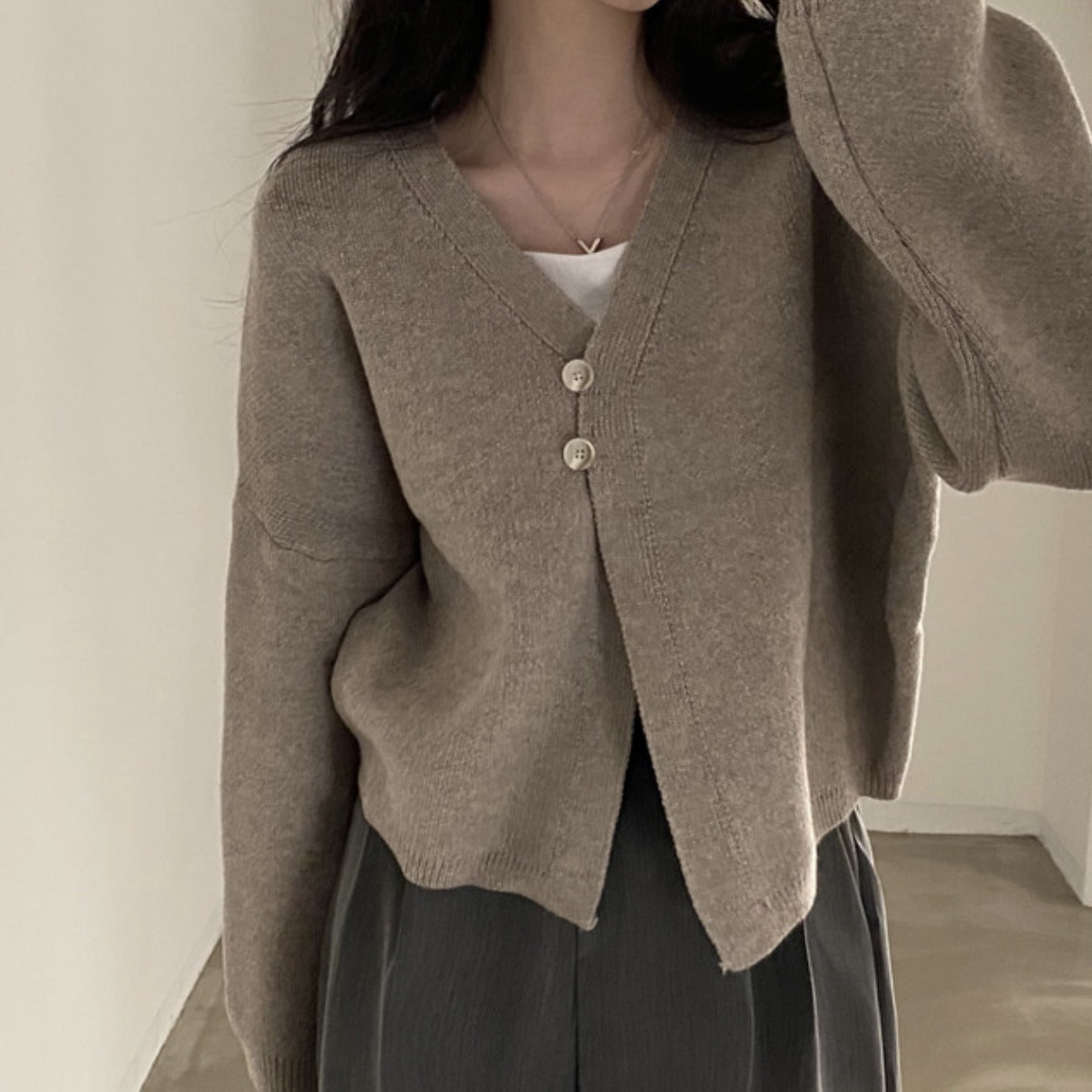 Women's Two-button V-neck Cape Sweater Coat