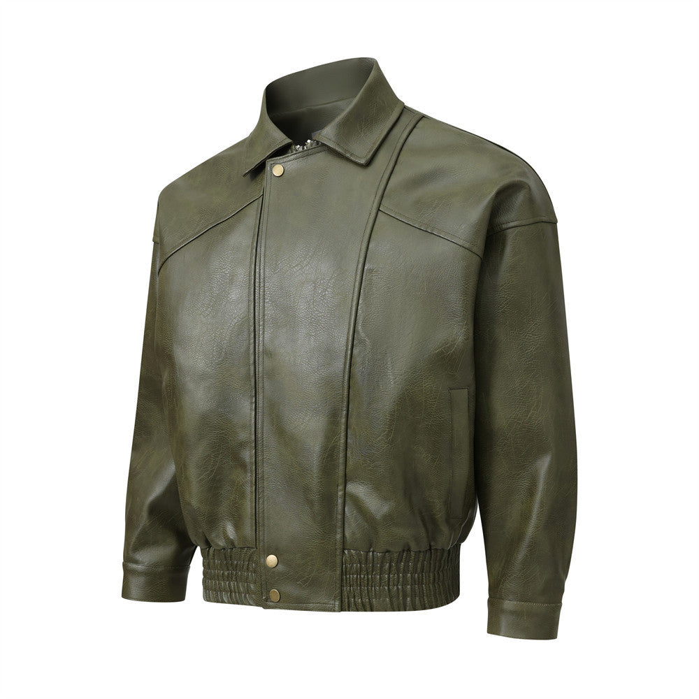 PU Leather Jacket Men's Solid Color Loose