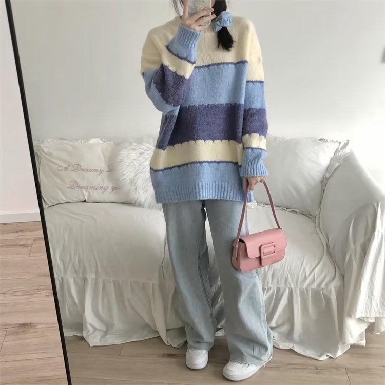 Autumn Crew Neck Pullover Couple Sweater Japanese Lazy Style