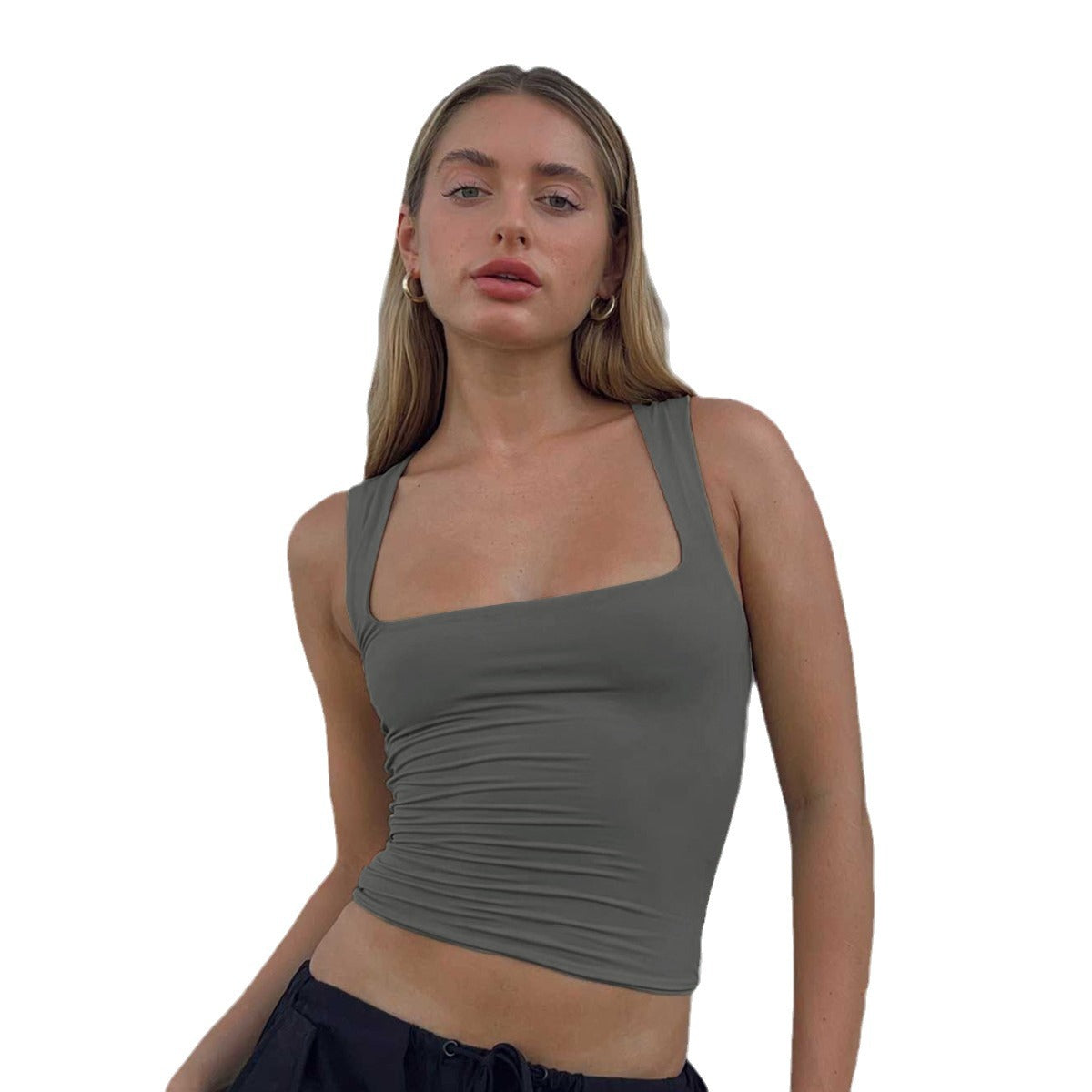 Crop top con cuello cuadrado ajustado