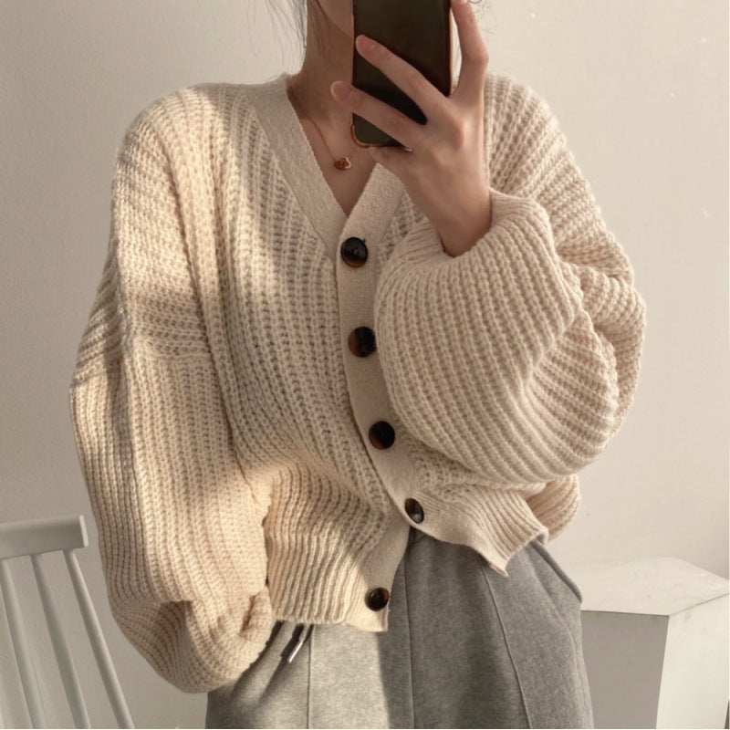 Lazy Lantern Sleeve Warm Thick Knitted Cardigan