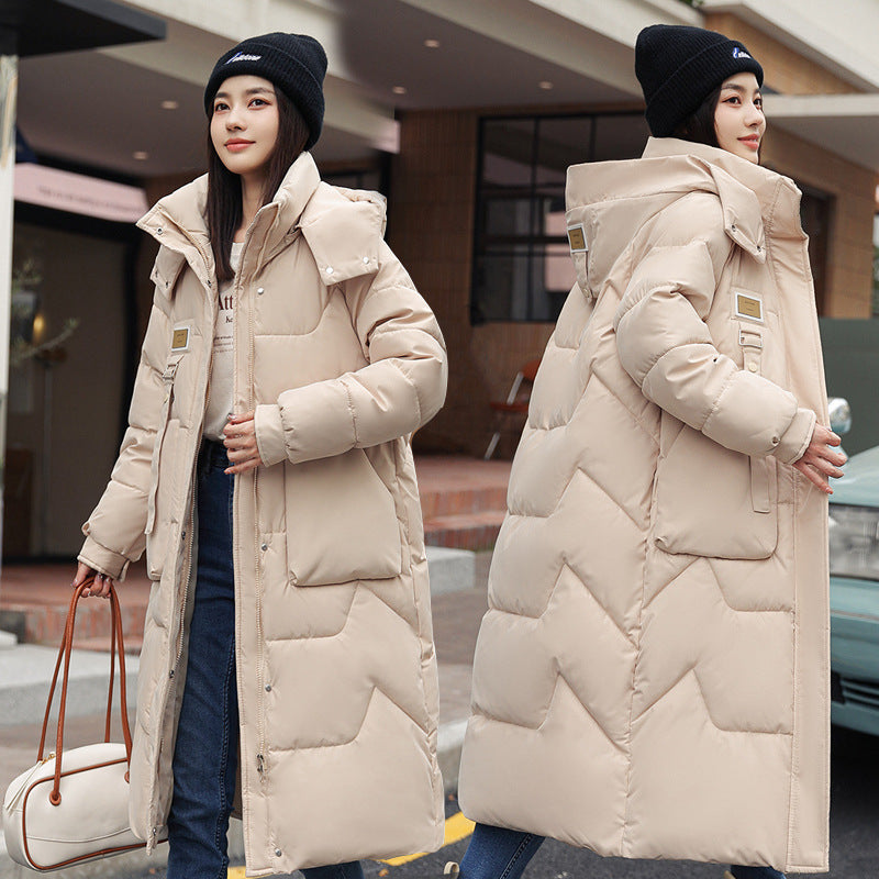 Parka larga con gorro desmontable para mujer