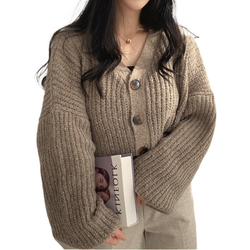 Lazy Lantern Sleeve Warm Thick Knitted Cardigan